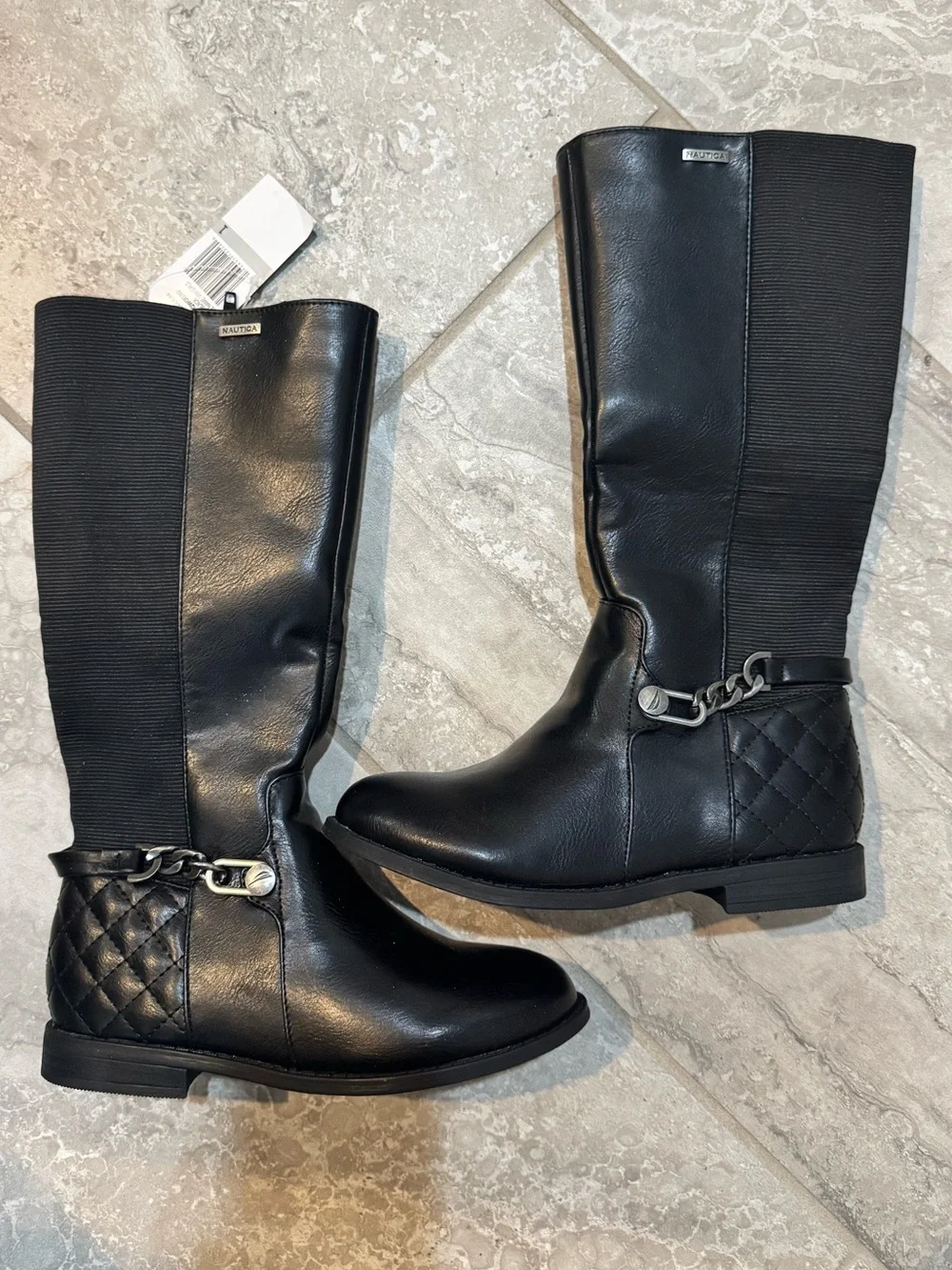 Nautica Vivi Girls Black Boots with Chain Accent size 1 New